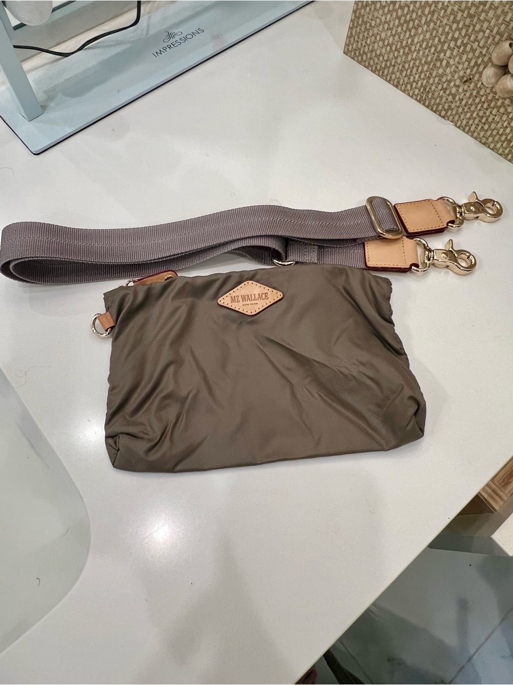 MZ Wallace Light Gray Quilted Tote with Gold Accents - Picture 6 of 6
